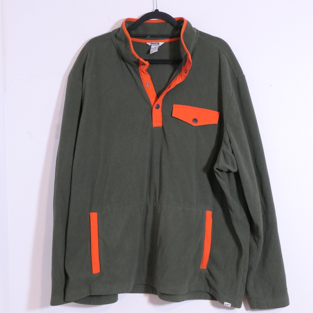 Duluth Trading Men Fleece Pullover 2XL Olive Green Orange Rugged Hiking Hunting